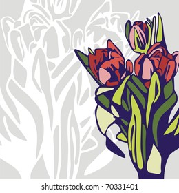 postcard with beautiful flower on grey background. Vector illustration