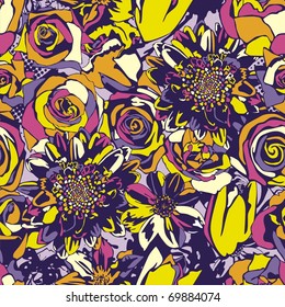 postcard with beautiful flower on violet background. Vector illustration