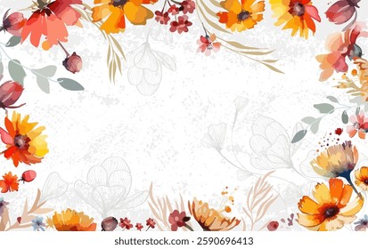 Postcard with beautiful flowers with space for text. Floral background. hand drawing. Not AI, Vector illustration.