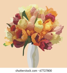 postcard with beautiful flowers in vase. Vector illustration