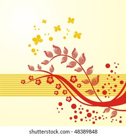 Postcard with beautiful spring-summer branch. Vector illustration.