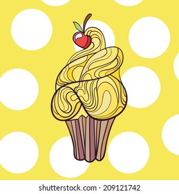 postcard with Berry Cake.Vector  illustration.