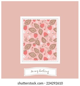 postcard with berry floral pattern in soft pink tones