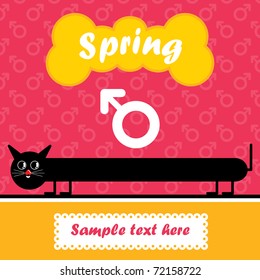 Postcard with black cat on pink background