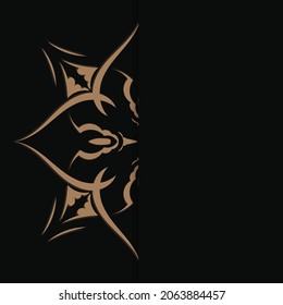 Die Postkarte ist schwarz mit einem luxuriösen braunen Muster und ist für Typografie vorbereitet.