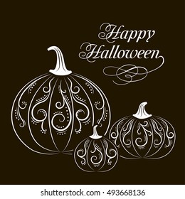 Postcard black and white pumpkins with abstract patterns on halloween, harvest festival or party, stickers vector illustration