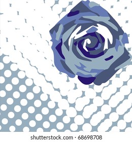 postcard with blue flower on background which consist of circles. Vector illustration