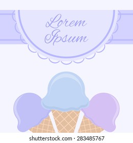 Postcard with blue ice cream in a flat style for your creativity