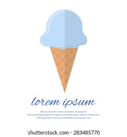 Postcard with blue ice cream in a flat style for your creativity