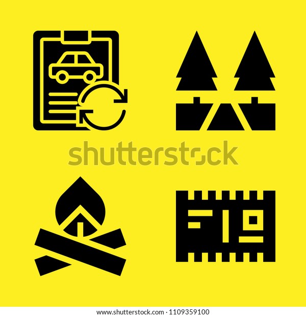 postcard, bonfire, car repair and\
path vector icon set. Sample icons set for web and graphic\
design