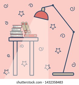 Postcard book table, vector picture, cover.