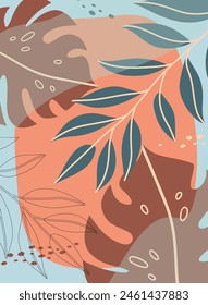 Postcard in botanical style. Leaves and various shapes.