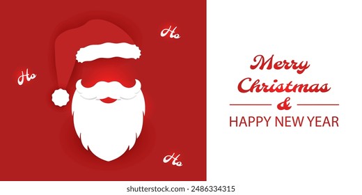 Postcard with a brutal Santa in the style of paper cut. Merry Christmas and Happy New Year.