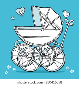 Postcard Buggy Retro Blue