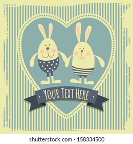 postcard with bunnies with frames for text or congratulations