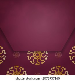 Postcard in burgundy color with an abstract gold pattern for your congratulations.
