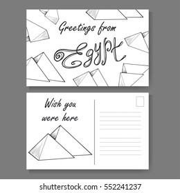 Postcard from Cairo. Hand drawn lettering and sketch. Greetings from Egypt. Vector illustration