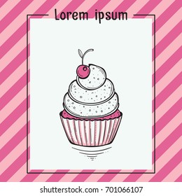 Postcard with cake, cream and cherry