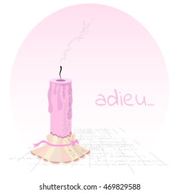 Postcard with a candle and the words adieu