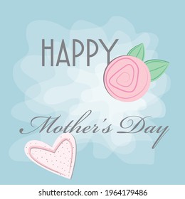 postcard card mother's day with rose flower and heart