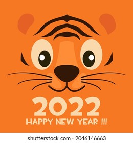 Postcard cartoon face tiger happy new year 2022 for graphic design.