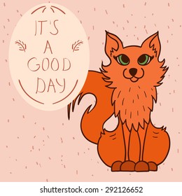 Postcard with cartoon fox and a wish for your creativity