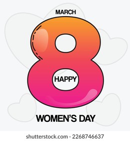 Postcard cartoon number eight. Bright gradient color 8 march Happy women's day on light grey background