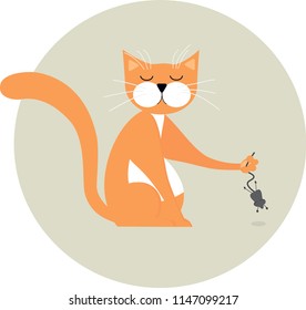 Postcard of a cat with a mouse