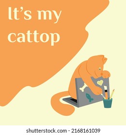 Postcard "Cat on laptop". Pencil stand.
