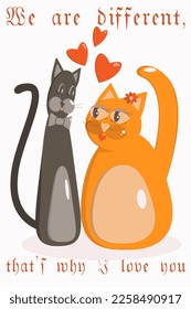 A postcard with cats, love, on Valentine's Day, on the eighth of March. Declaration of love