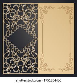 Postcard with Celtic ornament for laser cutting. Openwork paper cutting, Scandinavian pattern.