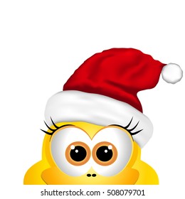 Postcard with chicken in Santa hat. 