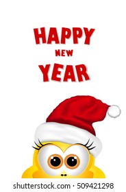 Postcard with chickens in Santa hat. Rooster symbol New Year 2017.