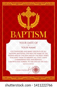 Postcard Christian baptism. Invitation, congratulation, certificate.