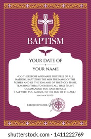 Postcard Christian baptism. Invitation, congratulation, certificate.