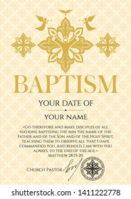 Postcard Christian baptism. Invitation, congratulation, certificate.