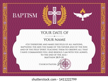 Postcard Christian baptism. Invitation, congratulation, certificate.