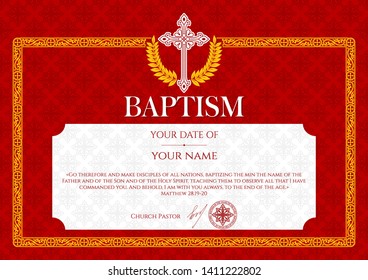 Postcard Christian baptism. Invitation, congratulation, certificate.