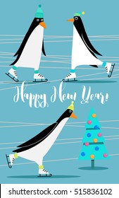 Postcard for Christmas and New Year with Christmas tree. Greeting card in a flat style. Vector.