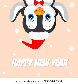 Postcard with Christmas pinguin with red hat 