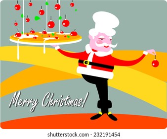 postcard Christmas Santa Claus pizzeria vector