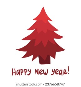 Postcard with a Christmas tree for the New Year, greeting card, posters, holiday covers. Design template with typography, pink Christmas tree on a white background. season in a modern minimalist