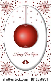 Postcard with a Christmas tree toy. Merry Christmas and Happy New Year. Vector flat illustration. Suitable for invitations, cards, posters, prints Vector illustration