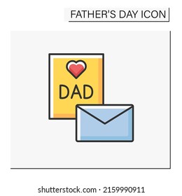 Postcard color icon. Nice postcard with love words for dad. Letter. Father day concept. Isolated vector illustration