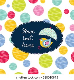 Postcard  with colorful polka dot  and background.