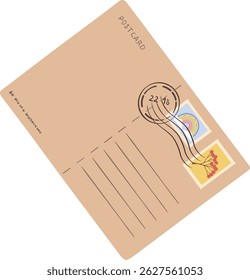Postcard with colorful stamps and postmark evokes memories of travel and distant lands, inviting viewers to imagine the stories behind the journey