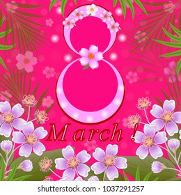 Postcard of congratulation on 8 March Women's Day Invitation. Inscription happy 8 March Women's Day