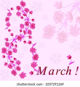 Postcard of congratulation on 8 March Women's Day Invitation. Inscription happy 8 March Women's Day