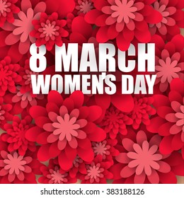 Postcard of congratulation on 8 March Women's Day Invitation. Inscription happy 8 March Women's Day. Origami paper flowers.Trendy Design Template