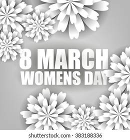 Postcard of congratulation on 8 March Women's Day Invitation. Inscription happy 8 March Women's Day. Origami paper flowers.Trendy Design Template